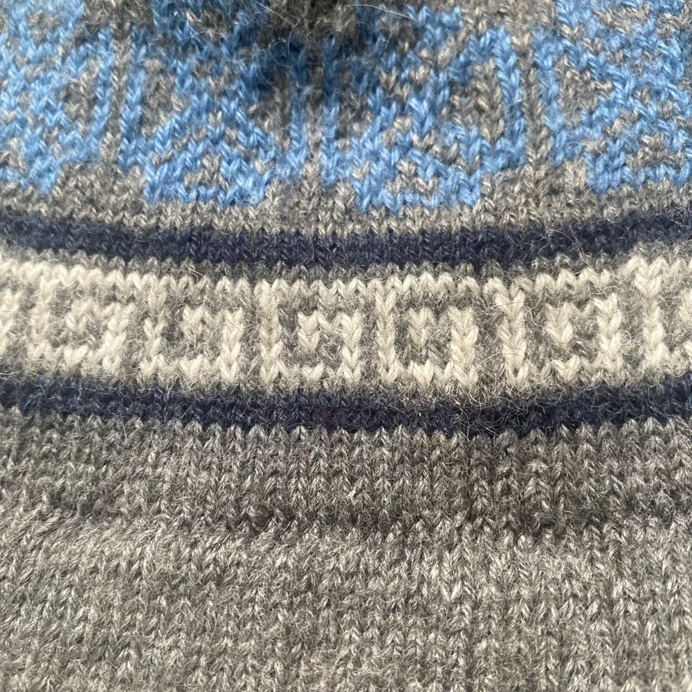Hand Knit Alpaca Mix Beanie Peru Hat Kids Ski Fleeced Lined Blue Gray‎